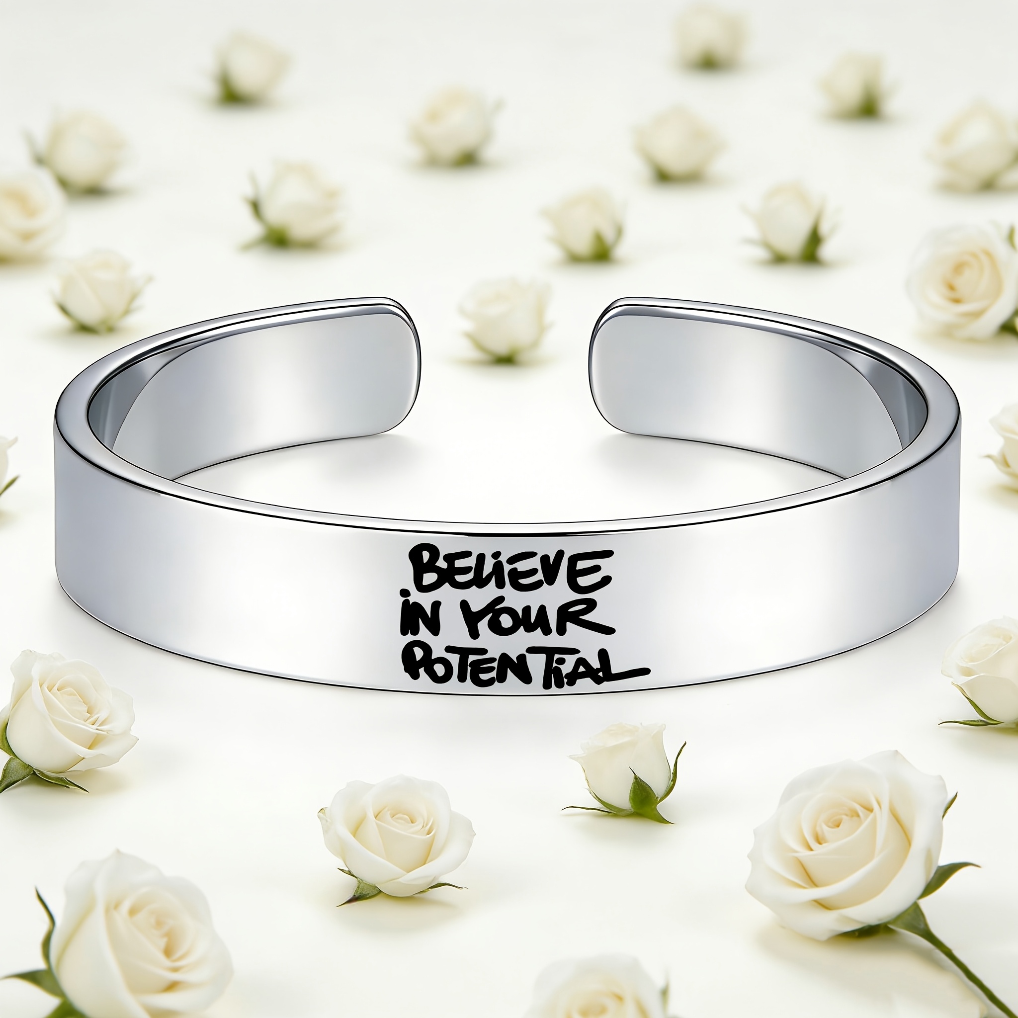 Inspirational Quote Stainless Steel Open Bangle Bracelet